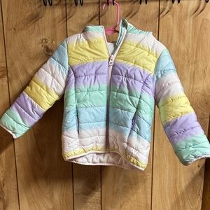 Falls Creek Pastel Stripe Puffer Vest in Yellow, Lavender, Mint, Blue, White
